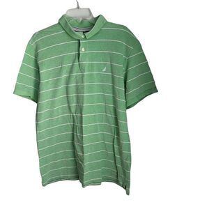 NAUTICA MEN'S GREEN AND WHITE POLO SHIRT SIZE XL